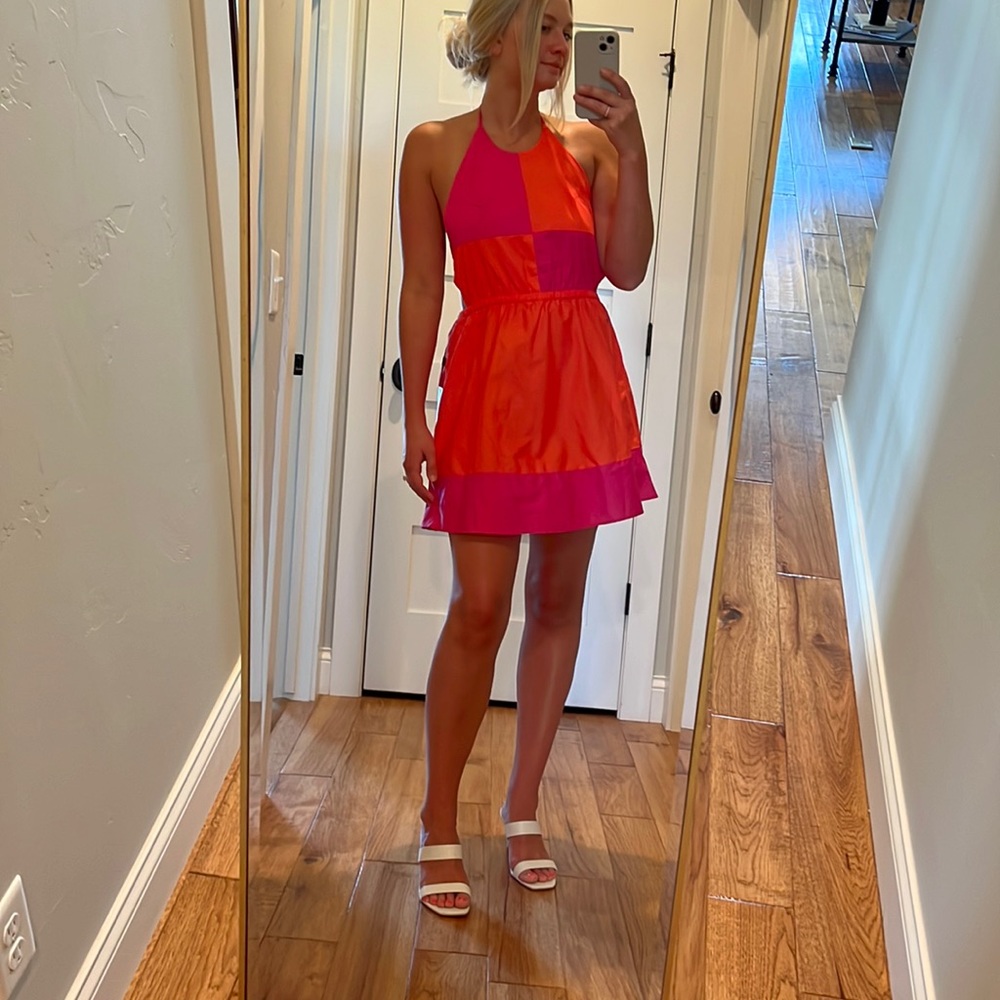 Net Open Back Color Block Dress - image 1